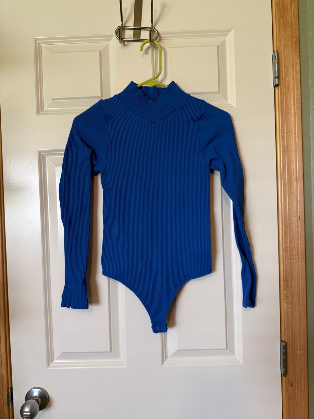 Free People Blue Ribbed Mock-neck Bodysuit